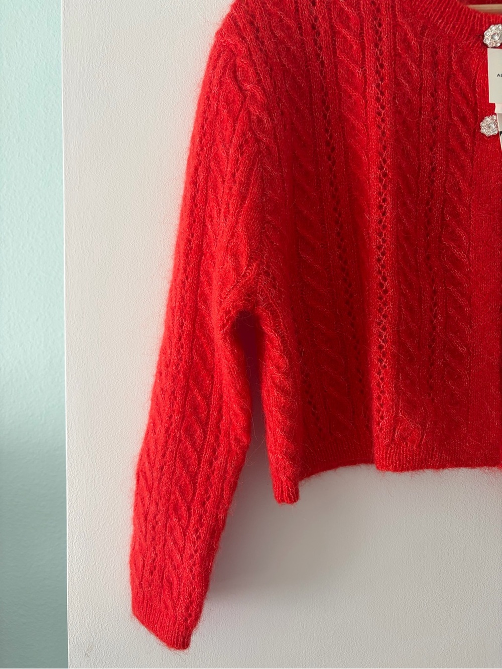 ๐ NEW Zara Size M Poppy Red Alpaca Wool Cropped Cardigan Sweater Jewel Buttons - Picture 7 of 14